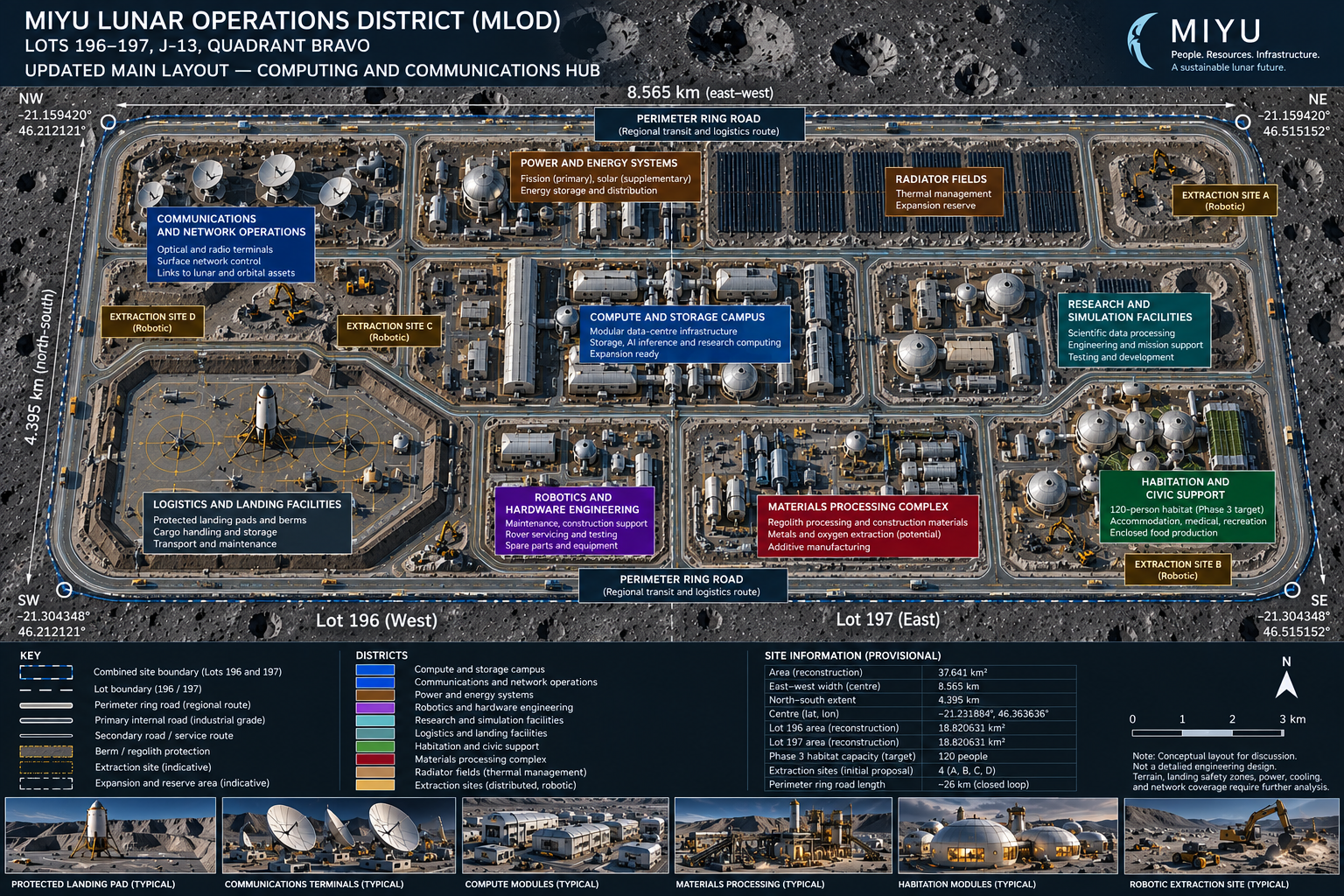 Updated main layout: computing central, communications northwest, landing southwest and habitation southeast