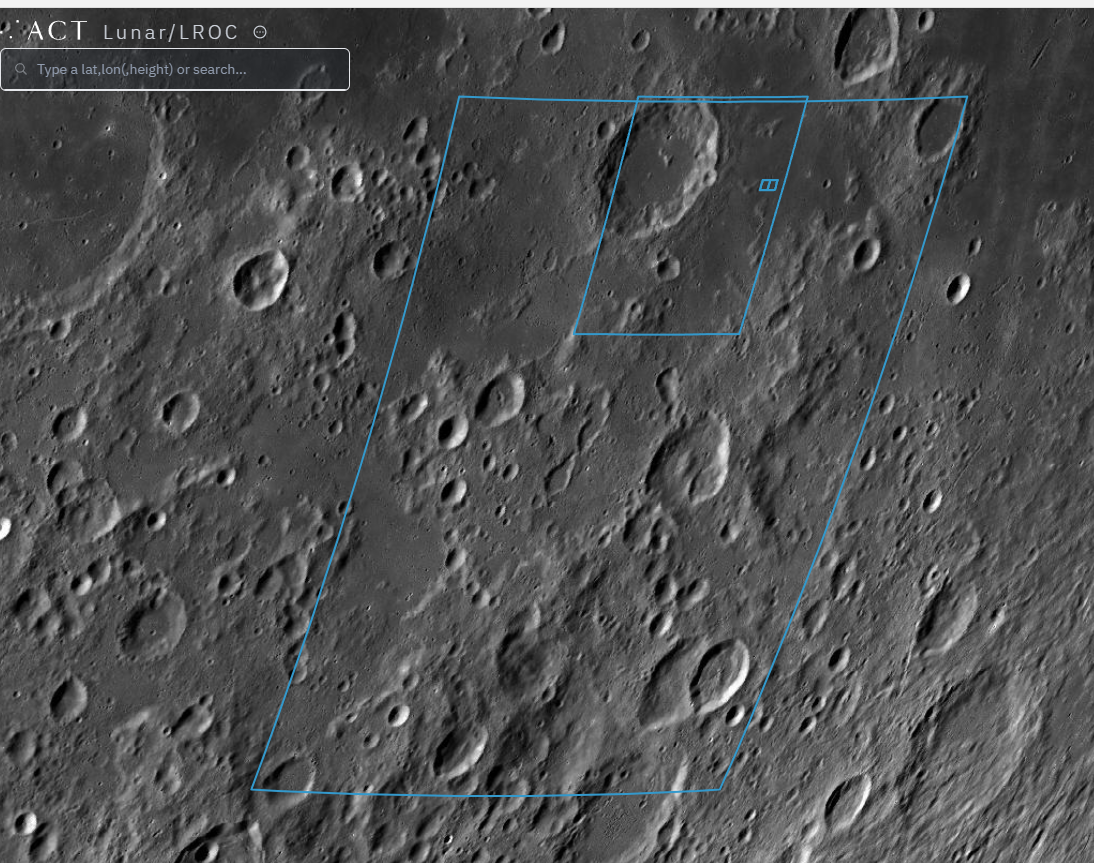 Supplied ACT/LROC terrain reference screenshot with approximate parcel outlines